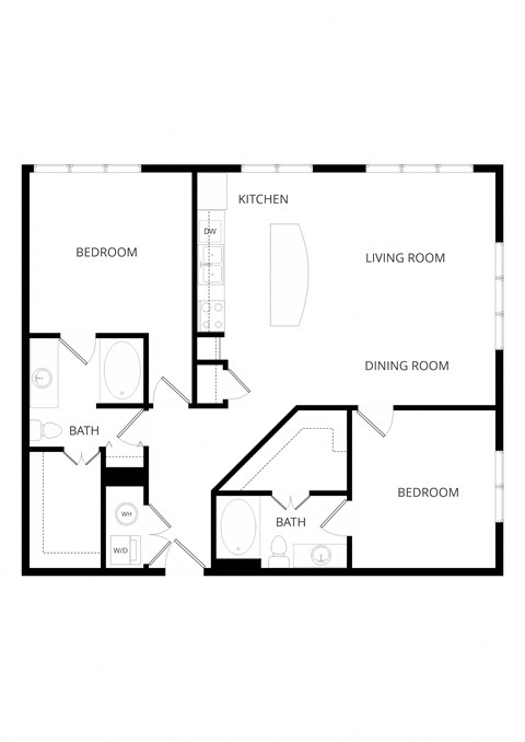 Floor plan for 2 beds, 2 baths, 1195 sqft